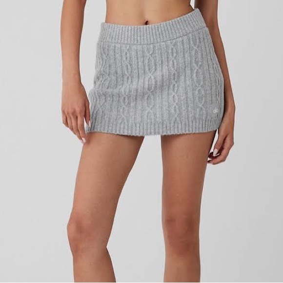 ALO Yoga Women's Cable Knit Winter Bliss Hoodie and Skirt Set - Gray - Picture 3 of 11